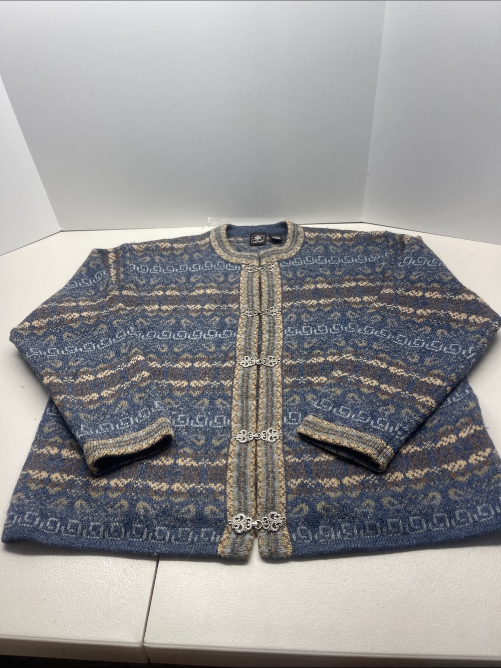 SKYR Sweater Womens Large Nordic Isle 100% Wool Shetland Cardigan